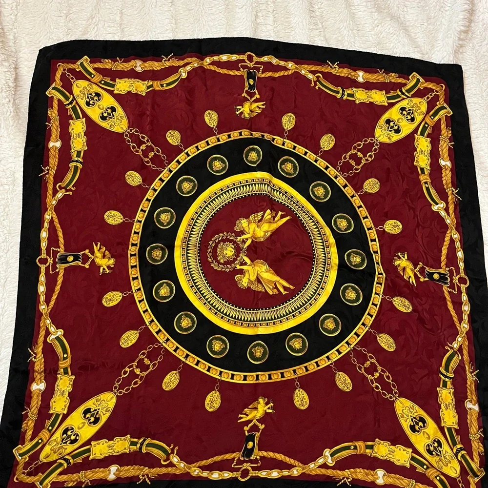 Giorgio Sermoneta 100% Italian silk scar Elegant Red and Gold Scarf 33” x 33” - Picture 1 of 12